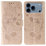 Rose Butterfly Embossed Leather Phone Case, For iPhone 17e / 16e, For iPhone 17 Pro Max, For iPhone 17 Pro, For iPhone 17, For iPhone Air