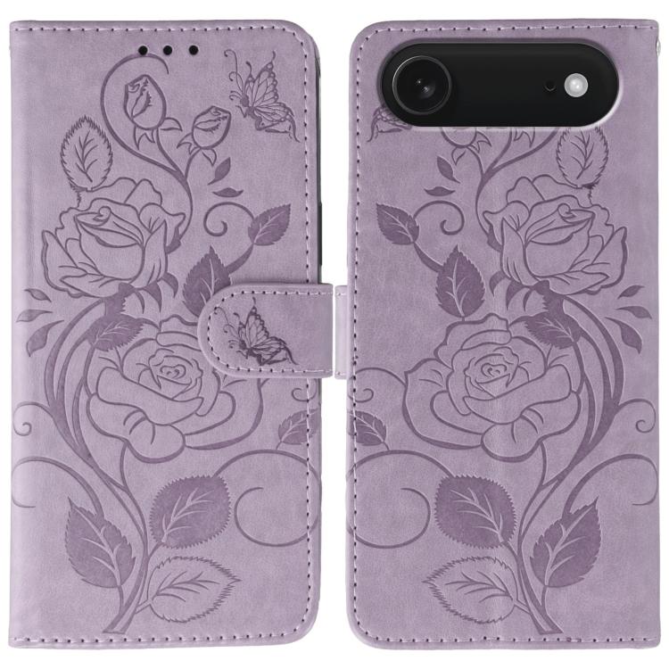 Rose Butterfly Embossed Leather Phone Case, For iPhone 17e / 16e, For iPhone 17 Pro Max, For iPhone 17 Pro, For iPhone 17, For iPhone Air