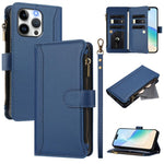 Magnetic Closure 9 Card Slots Zipper Leather Case with Hand Strap, For iPhone 14 Pro Max, For iPhone SE 2022 / 2020 / 8 / 7, For iPhone 13 Pro Max, For iPhone 13 Pro, For iPhone 13 mini, For iPhone 12 / 12 Pro, For iPhone 12 Pro Max, For iPhone 12 mini