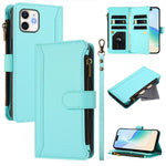Magnetic Closure 9 Card Slots Zipper Leather Case with Hand Strap, For iPhone 14 Pro Max, For iPhone SE 2022 / 2020 / 8 / 7, For iPhone 13 Pro Max, For iPhone 13 Pro, For iPhone 13 mini, For iPhone 12 / 12 Pro, For iPhone 12 Pro Max, For iPhone 12 mini