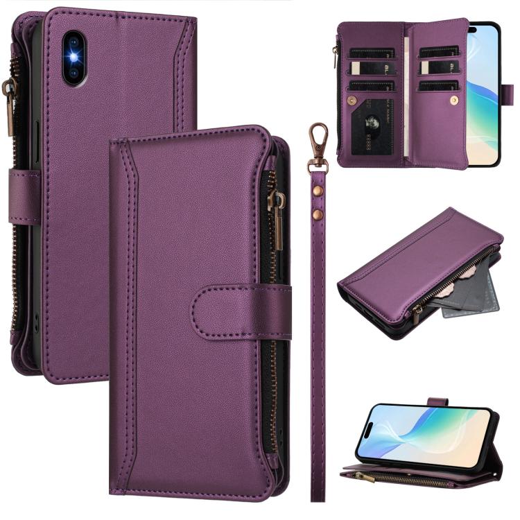 Magnetic Closure 9 Card Slots Zipper Leather Case with Hand Strap, For iPhone 11 Pro Max, For iPhone 11, For iPhone 11 Pro, For iPhone XS / X, For iPhone XR, For iPhone XS Max, For iPhone 8 Plus / 7 Plus