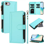 Magnetic Closure 9 Card Slots Zipper Leather Case with Hand Strap, For iPhone 14 Pro Max, For iPhone SE 2022 / 2020 / 8 / 7, For iPhone 13 Pro Max, For iPhone 13 Pro, For iPhone 13 mini, For iPhone 12 / 12 Pro, For iPhone 12 Pro Max, For iPhone 12 mini