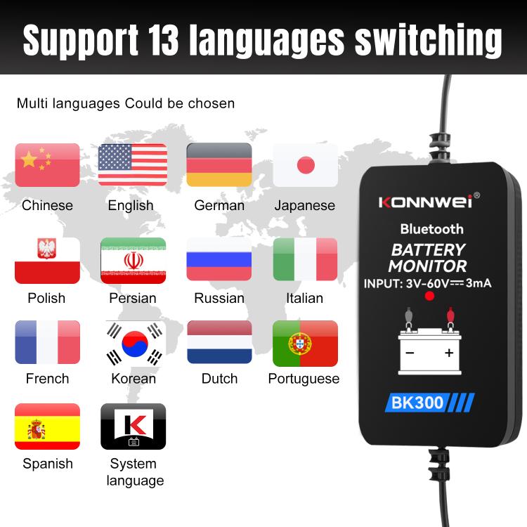 KONNWEI BK300 6V / 12V / 24V Car Bluetooth 5.0 Battery Monitor Diagnostic Tool, BK300