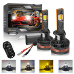 2pcs/Pack 60W 8000LM 6000K Three Color Remote Control Car LED Headlight Bulb, 9005, 9006, H1, H4, H7, H11