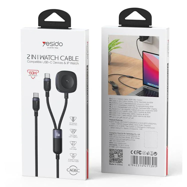 Yesido CA136C 60W USB-C / Type-C to Type-C & iWatch 2 in 1 Charging Cable, CA136C