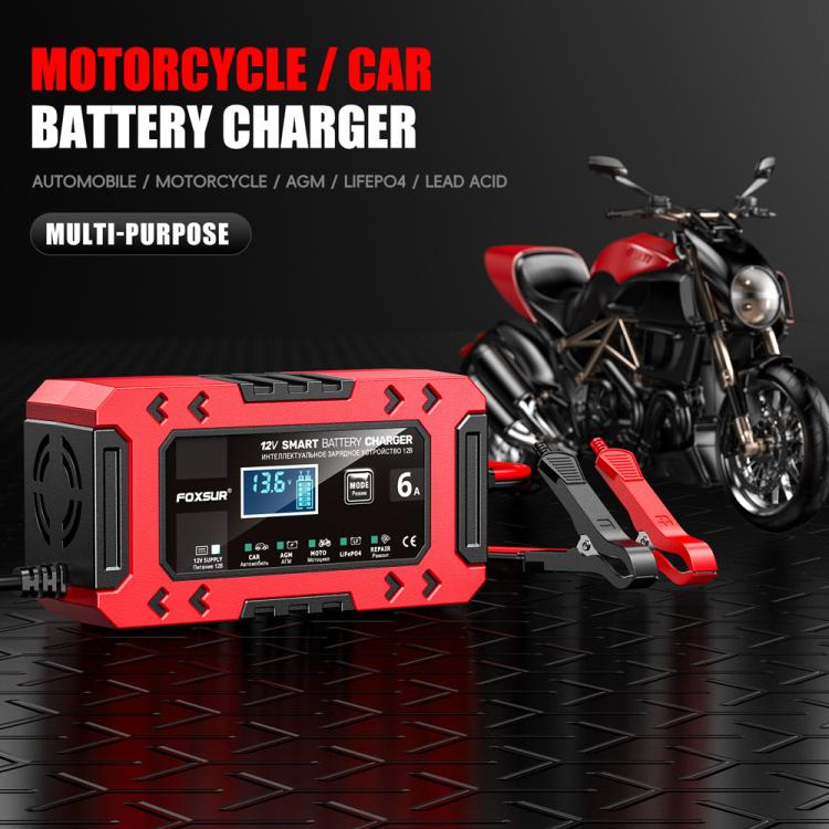 FOXSUR FBC1206F 12V 6A Car Motorcycle Battery Charger Smart Repair Multi-function Charger, EU Plug, US Plug, UK Plug, AU Plug