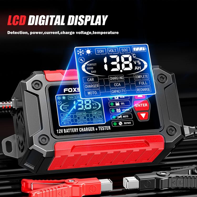 FOXSUR FTC-1206 2 in 1 12V Charging Tester Integrated Machine Car Motorcycle Battery Charger Tester, EU Plug, US Plug, UK Plug, AU Plug