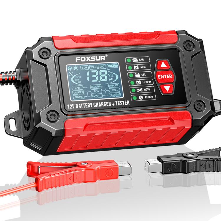 FOXSUR FTC-1206 2 in 1 12V Charging Tester Integrated Machine Car Motorcycle Battery Charger Tester, EU Plug, US Plug, UK Plug, AU Plug