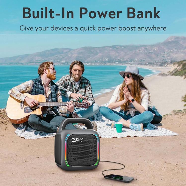 MS6K Portable RGB Dazzling Bluetooth Speaker Outdoor Karaoke Subwoofer, No Mic, Dual Mic