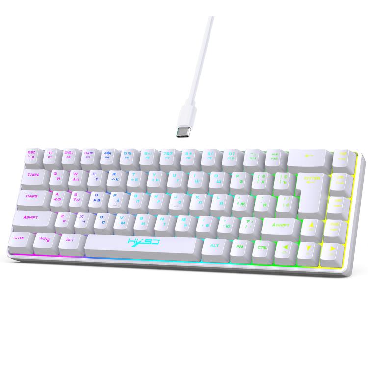 HXSJ V200 Russian Version Wired RGB Backlit Mechanical Keyboard 68 Key Caps, Cable Length: 1.7m, V200 Russian Version White