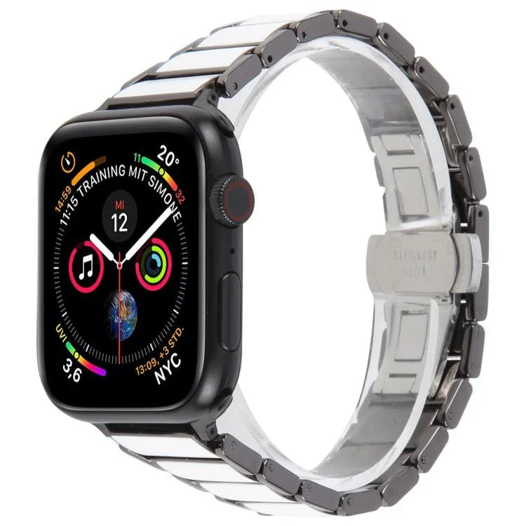 Three Beads Ceramics 18mm Steel Watch Band, For Apple Watch 46mm / 49mm / 45mm / 44mm, For Apple Watch 42mm / 41mm / 40mm / 38mm