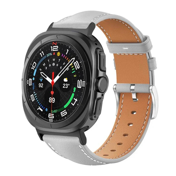 xDfind Flat Head Black Shark Fine Grain Leather Watch Band, For Samsung Galaxy Watch Ultra / Ultra 2025, For Samsung Galaxy Watch8 / Watch8 Classic, For Samsung Galaxy Watch7 / FE / 6 / 5 / 4