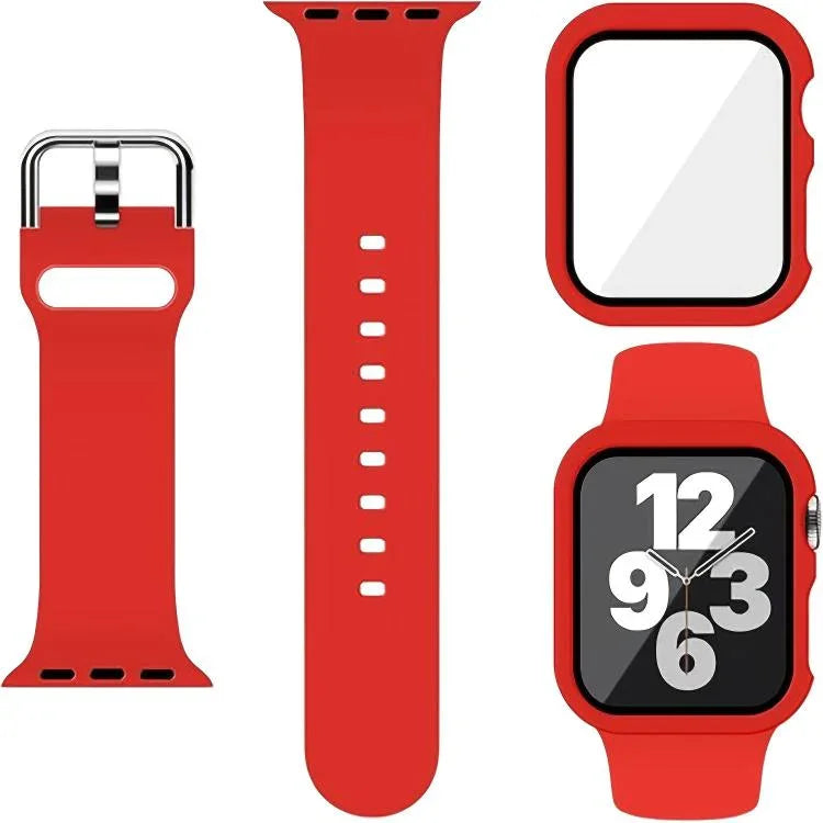 Pin Buckle Silicone Watch Band with Film Integrated PC Case, For Apple Watch Series 44mm, For Apple Watch Series 40mm, For Apple Watch Series 10 / 11 46mm, For Apple Watch Series 10 / 11 42mm, For Apple Watch Ultra 3 / 2 / 1 49mm                       ...