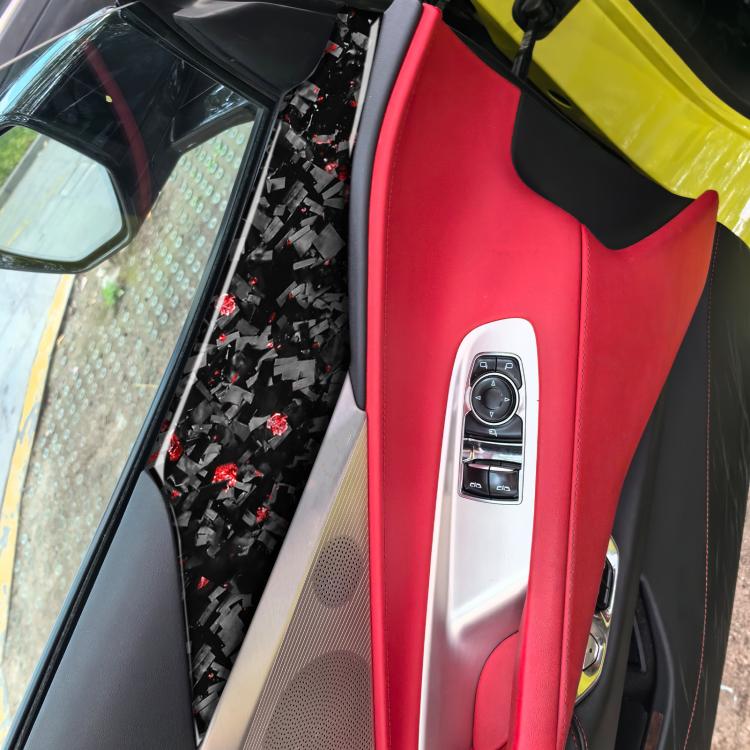 2pcs/Set Forged Gold Foil Carbon Fiber Car Door Panel Decorative Sticker for Chevrolet Corvette C8 2020-, Left and Right Driver, Door Panel