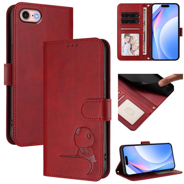 Litter Panda Embossing RFID Leather Phone Case with Lanyard, For iPhone 14 Pro Max, For iPhone SE 2022 / 2020 / 8 / 7, For iPhone 13 Pro Max, For iPhone 13 Pro, For iPhone 13 mini, For iPhone 12 / 12 Pro, For iPhone 12 Pro Max, For iPhone 12 mini