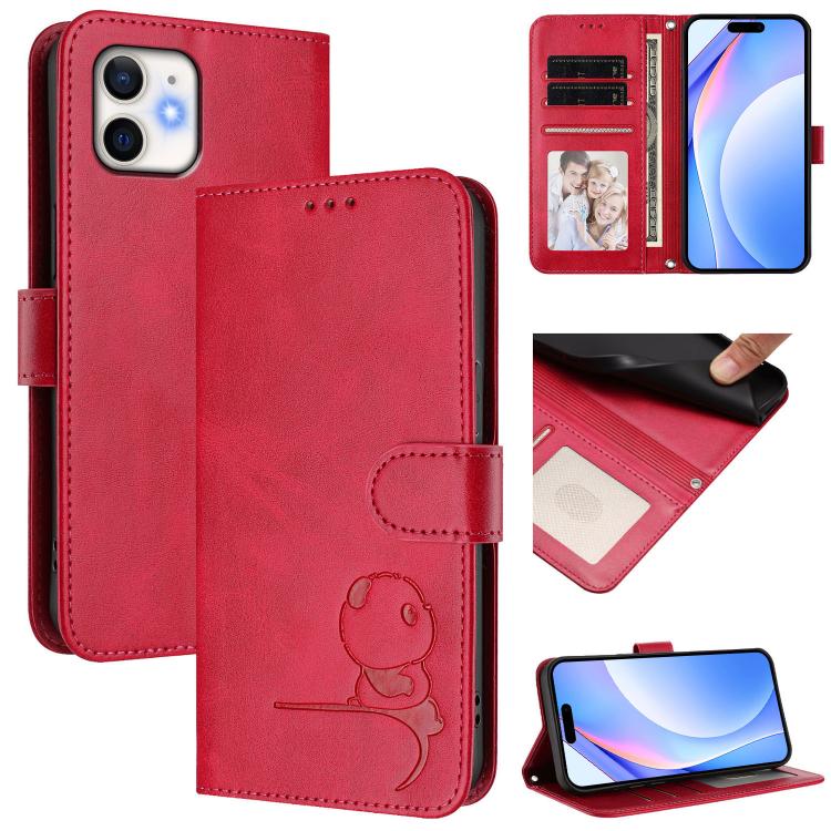 Litter Panda Embossing RFID Leather Phone Case with Lanyard, For iPhone 14 Pro Max, For iPhone SE 2022 / 2020 / 8 / 7, For iPhone 13 Pro Max, For iPhone 13 Pro, For iPhone 13 mini, For iPhone 12 / 12 Pro, For iPhone 12 Pro Max, For iPhone 12 mini