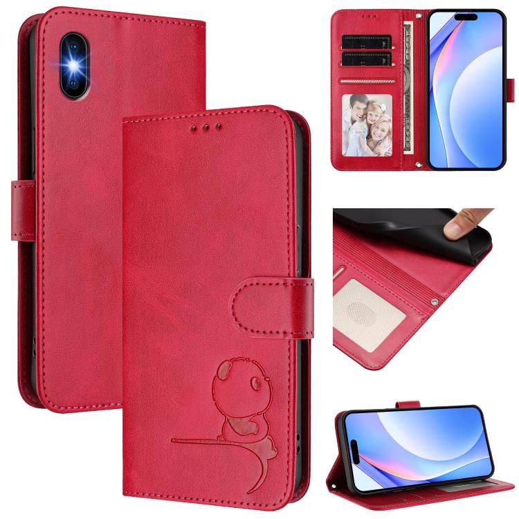 Litter Panda Embossing RFID Leather Phone Case with Lanyard, For iPhone 11 Pro Max, For iPhone 11, For iPhone 11 Pro, For iPhone X / XS, For iPhone XR, For iPhone XS Max, For iPhone 8 Plus / 7 Plus