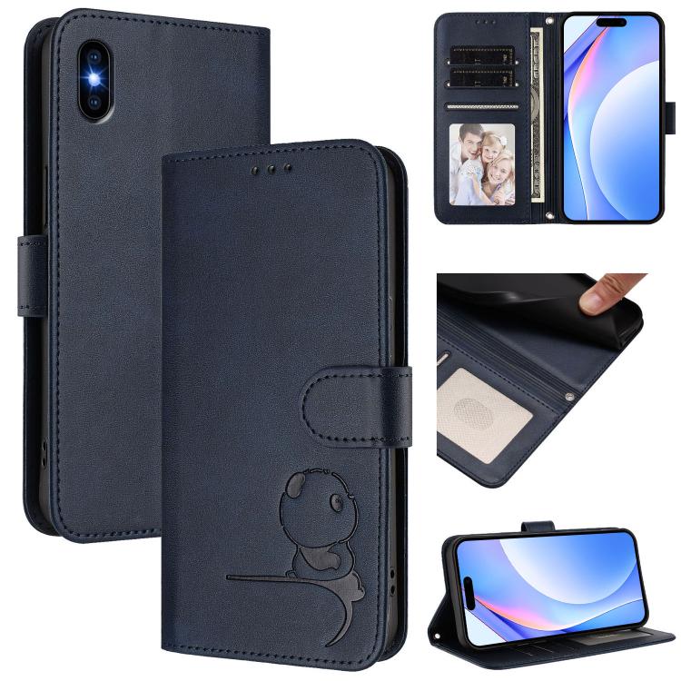 Litter Panda Embossing RFID Leather Phone Case with Lanyard, For iPhone 11 Pro Max, For iPhone 11, For iPhone 11 Pro, For iPhone X / XS, For iPhone XR, For iPhone XS Max, For iPhone 8 Plus / 7 Plus