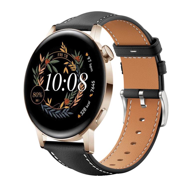xDfind Flat Head Black Shark Fine Grain Leather Watch Band, 22mm For Huawei Watch GT5/GT5 Pro/4/4 Pro, 20mm For Huawei Watch GT 4 / GT 3 / GT 2