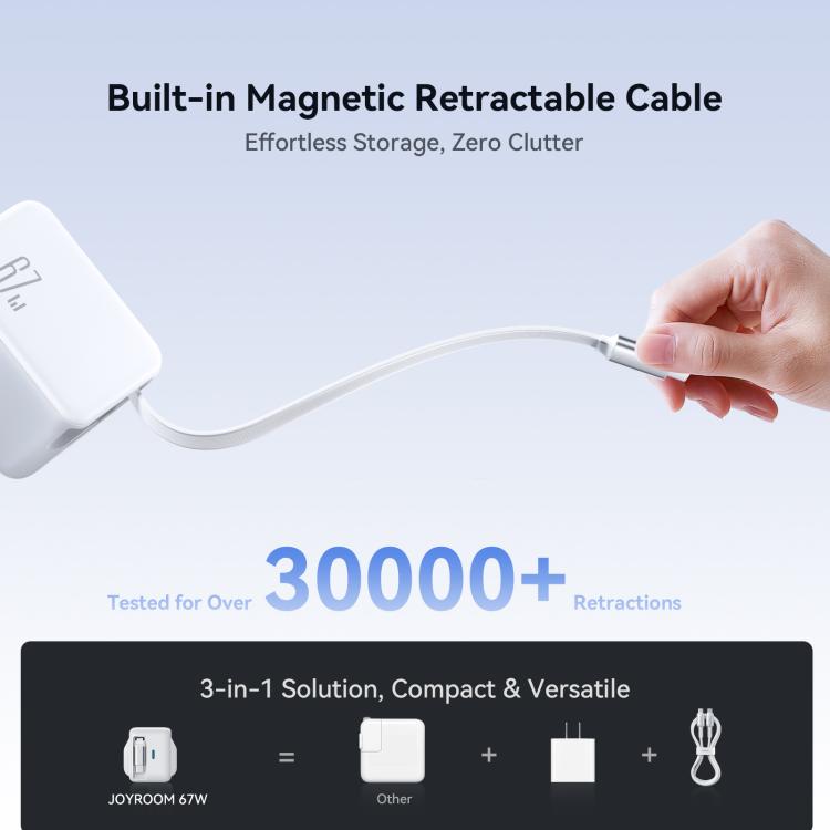 JOYROOM JR-TCL06 67W USB-C / Type-C Port GaN Fast Charger with Retractable Cable, UK Plug