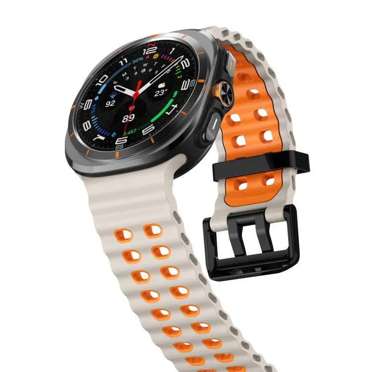 xDfind Black Buckle Ocean Two Color Dual-row Hole Silicone Watch Band, For Samsung Galaxy Watch Ultra 47mm / Ultra 2025, For Samsung Galaxy Watch8 / 8 Classic