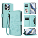 Butterfly Love Flower Multi-card Zipper Wallet Leather Phone Case, For iPhone 16 Pro, For iPhone 16 Plus, For iPhone 16, For iPhone 15 Pro Max, For iPhone 15 Pro, For iPhone 15 Plus