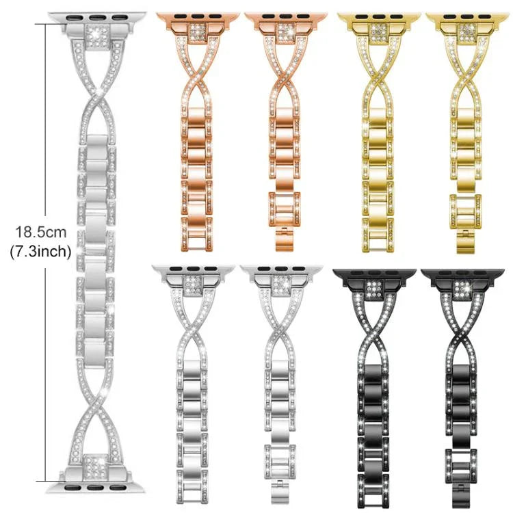 xDfind X-Shaped Single Row Diamond Metal Watch Band, For Apple Watch 42 / 44 / 45 / 46 / 49mm, For Apple Watch 38 / 40 / 41 / S10 42mm