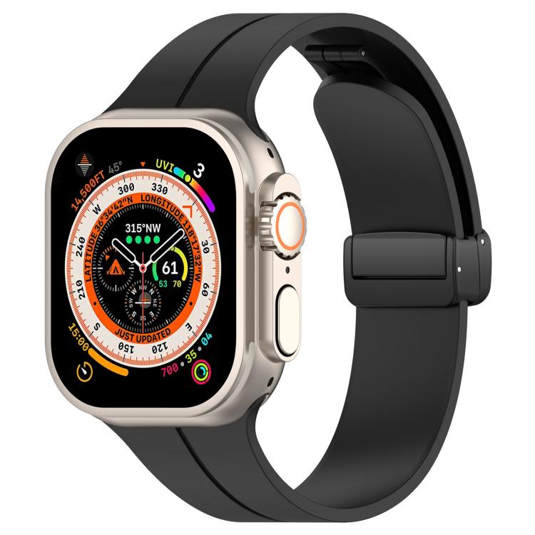 xDfind  Flat Head Groove Folding Black Buckle Silicone Watch Band, For Apple Watch 42 / 44 / 45 / 46 / 49mm, For Apple Watch 38 / 40 / 41 / S10 42mm
