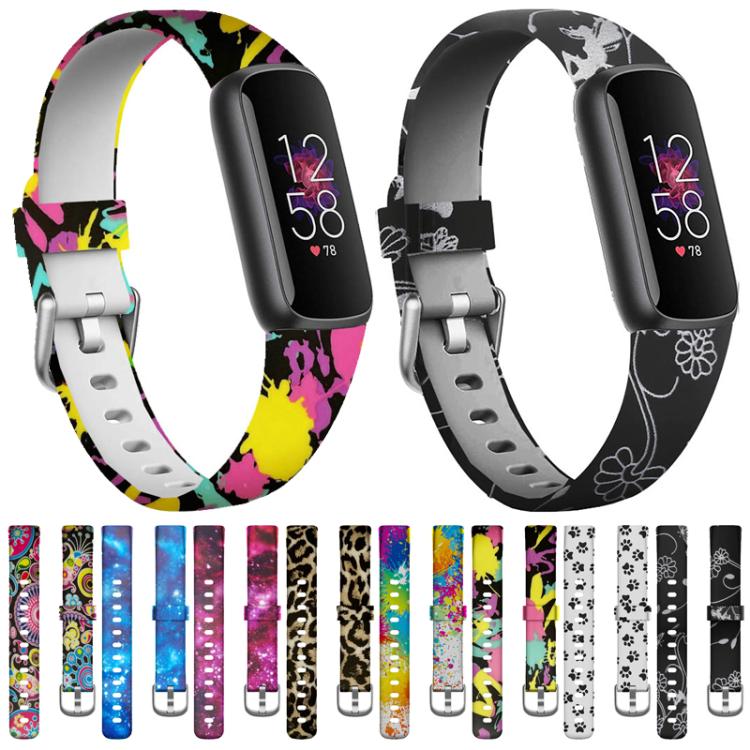 xDfind Silver Buckle Painting Silicone Watch Band For Fitbit Luxe, S, L
