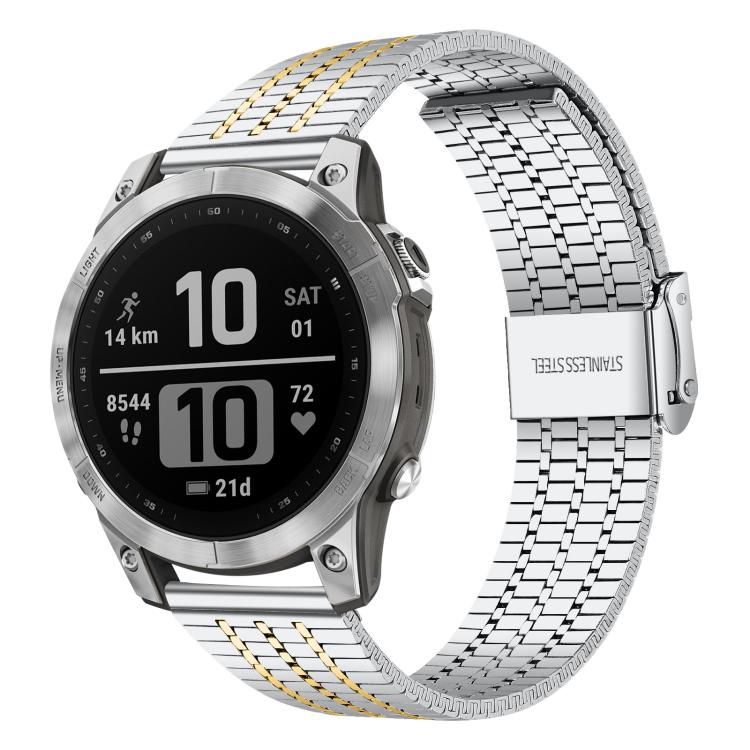 xDfind Seven Beads Buckle Stainless Steel Watch Band, For Garmin Fenix 8 / 7X / 6X / 5X 26mm, For Garmin Fenix 8 / 7 / 6 / 5 22mm