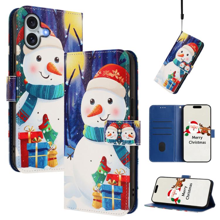 Christmas Series Buckle Leather Phone Case with Hand Strap, For iPhone 17e / 16e, For iPhone 17 Pro Max, For iPhone 17 Pro, For iPhone 17, For iPhone Air, For iPhone 16 Pro Max, For iPhone 16 Pro, For iPhone 16 Plus