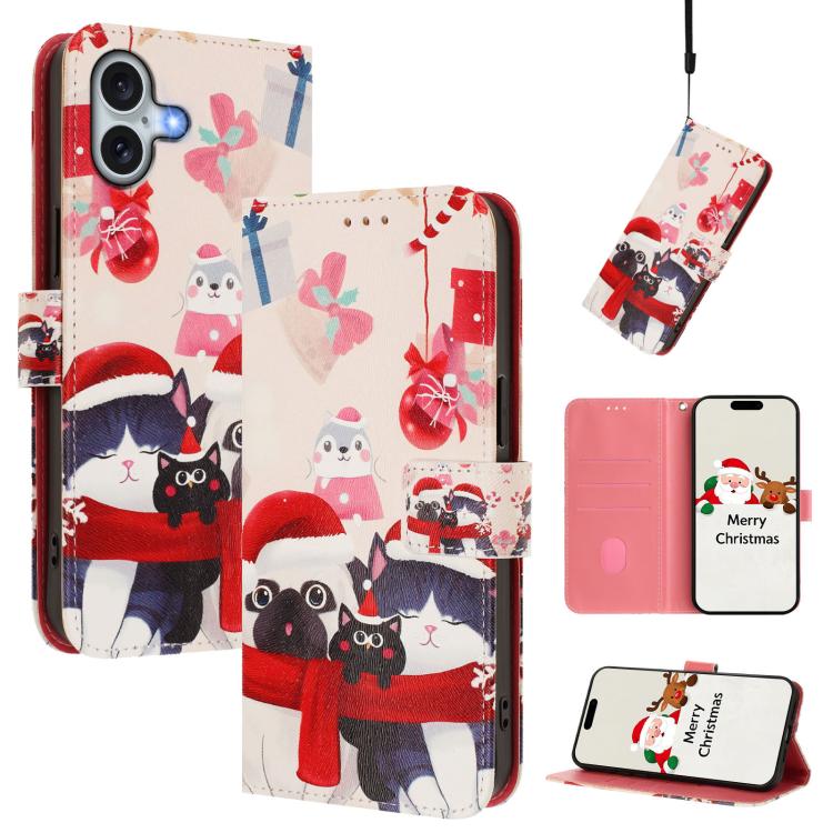 Christmas Series Buckle Leather Phone Case with Hand Strap, For iPhone 17e / 16e, For iPhone 17 Pro Max, For iPhone 17 Pro, For iPhone 17, For iPhone Air, For iPhone 16 Pro Max, For iPhone 16 Pro, For iPhone 16 Plus
