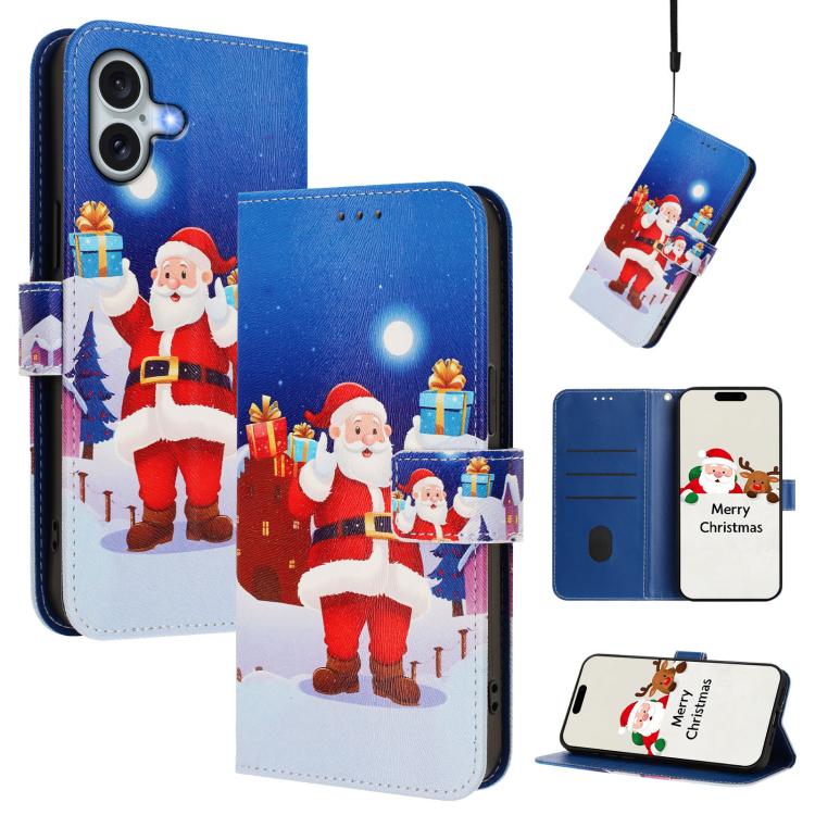 Christmas Series Buckle Leather Phone Case with Hand Strap, For iPhone 17e / 16e, For iPhone 17 Pro Max, For iPhone 17 Pro, For iPhone 17, For iPhone Air, For iPhone 16 Pro Max, For iPhone 16 Pro, For iPhone 16 Plus