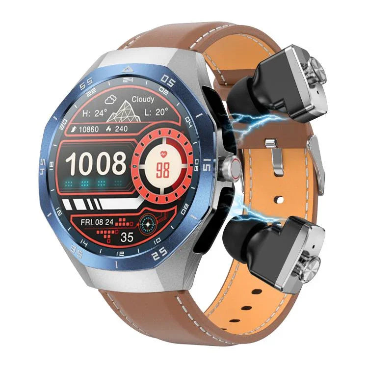 F38 Dual-ear Bluetooth Earphone Smart Watch IP67 Supports Heart Rate Monitoring, Silicone, Leather, Steel