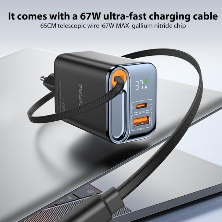 Yesido YC100 67W Fast Charger with Telescopic Type-C Cable, YC100