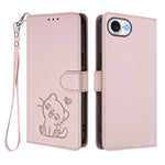 Embossed Heart Cat Leather Phone Case with Hand Strap, For iPhone 17e / 16e, For iPhone 17 Pro Max, For iPhone 17 Pro, For iPhone 17