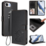 Embossed Heart Cat Leather Phone Case with Hand Strap, For iPhone 17e / 16e, For iPhone 17 Pro Max, For iPhone 17 Pro, For iPhone 17
