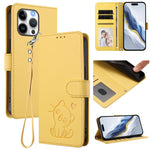 Embossed Heart Cat Leather Phone Case with Hand Strap, For iPhone Air, For iPhone 16 Pro Max, For iPhone 16 Pro, For iPhone 16 Plus