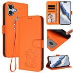 Embossed Heart Cat Leather Phone Case with Hand Strap, For iPhone Air, For iPhone 16 Pro Max, For iPhone 16 Pro, For iPhone 16 Plus