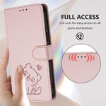 Embossed Heart Cat Leather Phone Case with Hand Strap, For iPhone 15, For iPhone 14 Plus, For iPhone 14 / 13, For iPhone 14 Pro