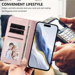 Embossed Heart Cat Leather Phone Case with Hand Strap, For iPhone 15, For iPhone 14 Plus, For iPhone 14 / 13, For iPhone 14 Pro