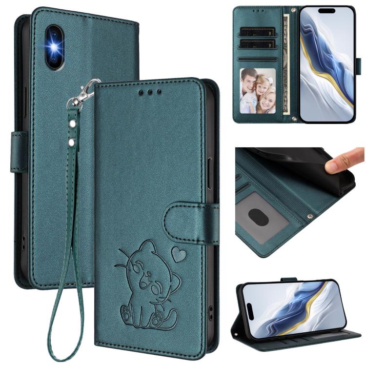Embossed Heart Cat Leather Phone Case with Hand Strap, For iPhone 11 Pro Max, For iPhone 11, For iPhone 11 Pro, For iPhone X / XS