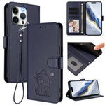 Embossed Heart Cat Leather Phone Case with Hand Strap, For iPhone 14 Pro Max, For iPhone 7 / 8 / SE 2022, For iPhone 13 Pro Max, For iPhone 13 Pro