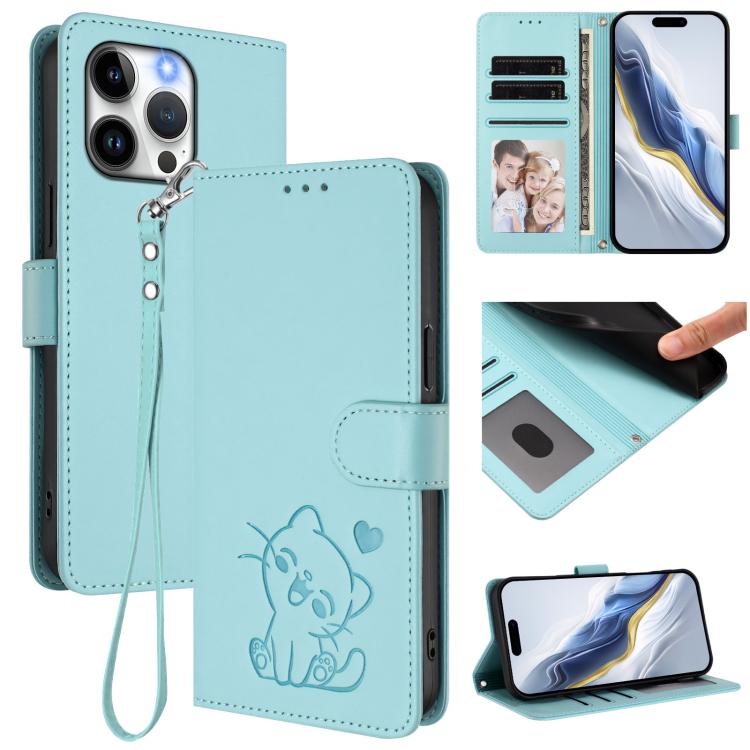 Embossed Heart Cat Leather Phone Case with Hand Strap, For iPhone 14 Pro Max, For iPhone 7 / 8 / SE 2022, For iPhone 13 Pro Max, For iPhone 13 Pro