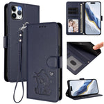 Embossed Heart Cat Leather Phone Case with Hand Strap, For iPhone 11 Pro Max, For iPhone 11, For iPhone 11 Pro, For iPhone X / XS