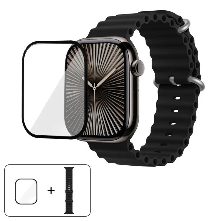 Ocean Silicone Watch Band with 3D Curved Film, For Apple Watch Series 10 46mm, For Apple Watch Series 10 42mm, For Apple Watch Series 44mm