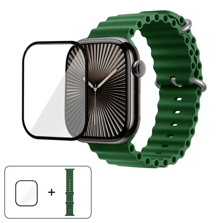 Ocean Silicone Watch Band with 3D Curved Film, For Apple Watch Series 10 46mm, For Apple Watch Series 10 42mm, For Apple Watch Series 44mm