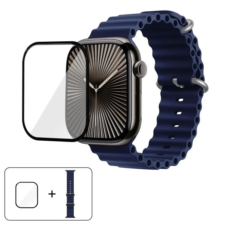 Ocean Silicone Watch Band with 3D Curved Film, For Apple Watch Series 10 46mm, For Apple Watch Series 10 42mm, For Apple Watch Series 44mm