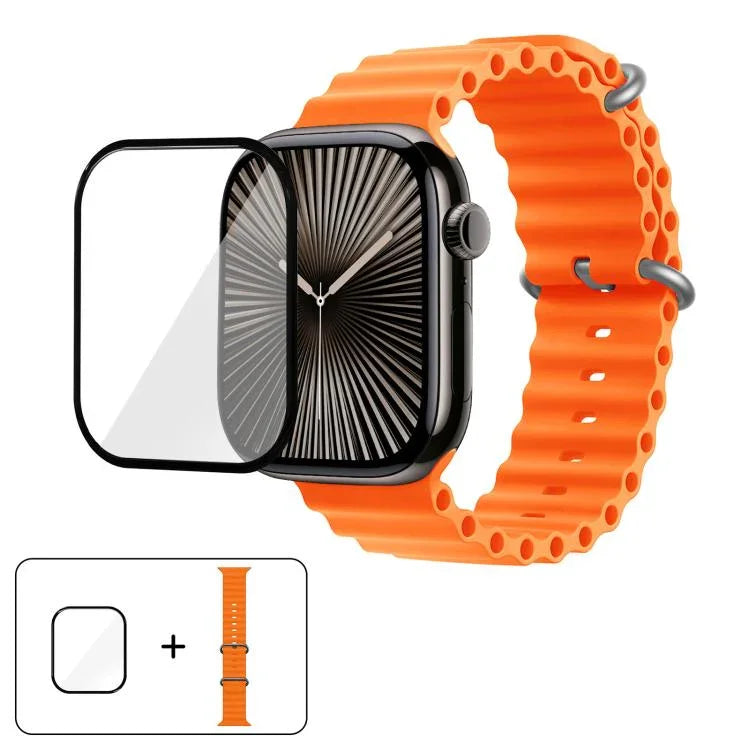 Ocean Silicone Watch Band with 3D Curved Film, For Apple Watch Series 40mm, For Apple Watch Ultra 2 / 1 49mm, For Apple Watch Series 45mm