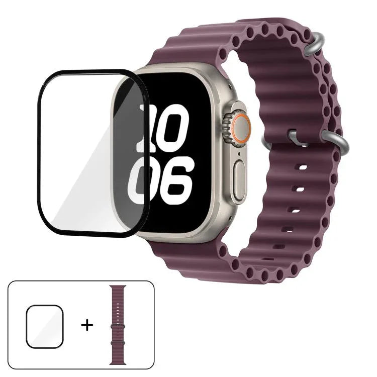 Ocean Silicone Watch Band with 3D Curved Film, For Apple Watch Series 40mm, For Apple Watch Ultra 2 / 1 49mm, For Apple Watch Series 45mm